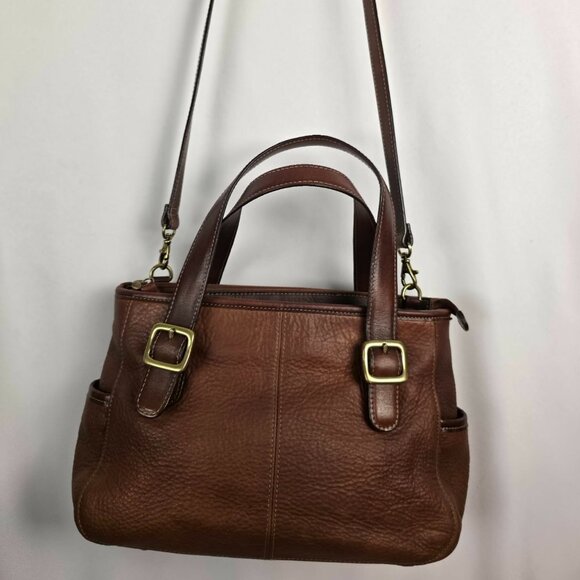 Maddox Satchel Brown Pebbled Leather Convertible Crossbody Bag Vintage Style - Picture 3 of 16